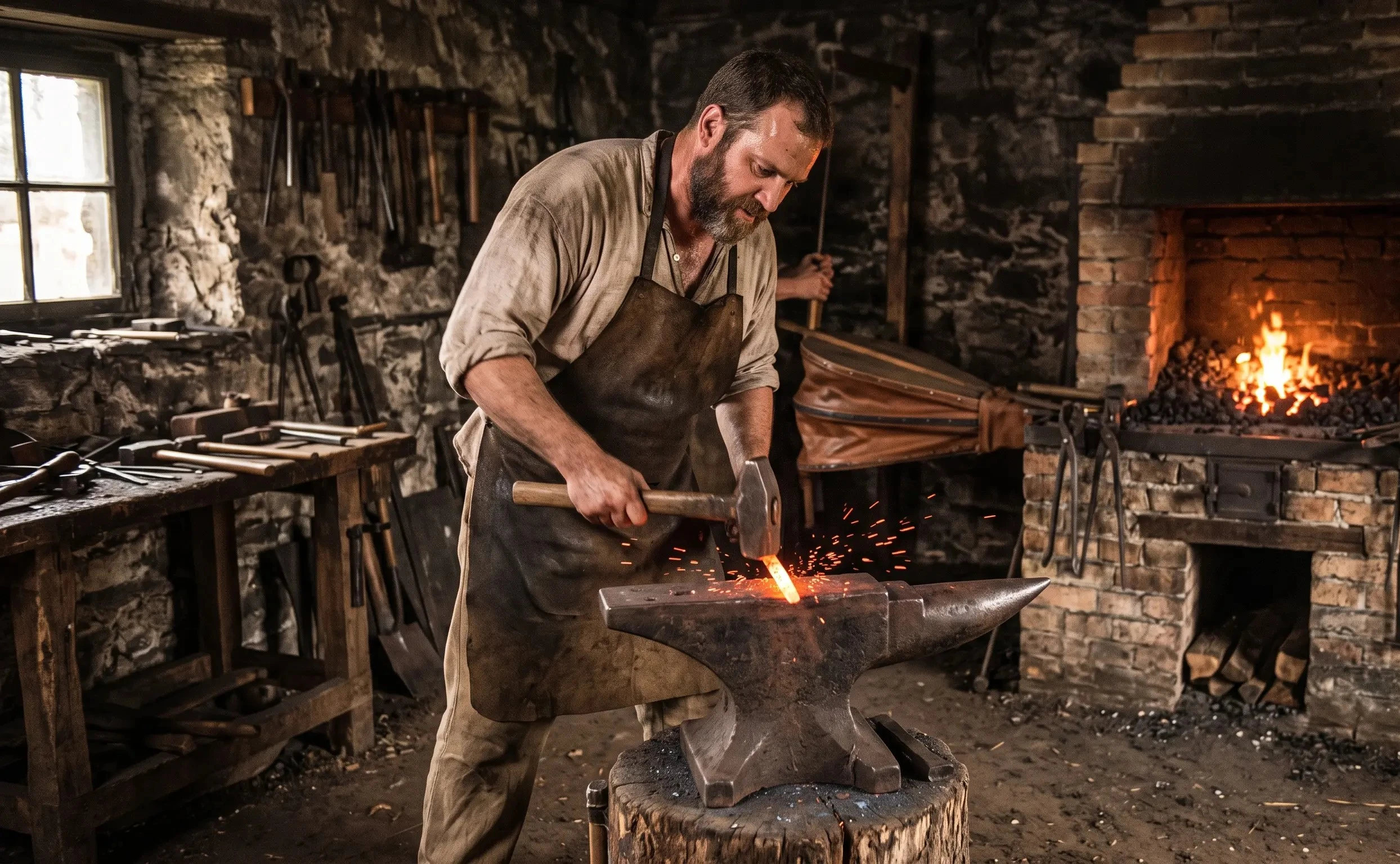 A blacksmith working, from tectonic tales.